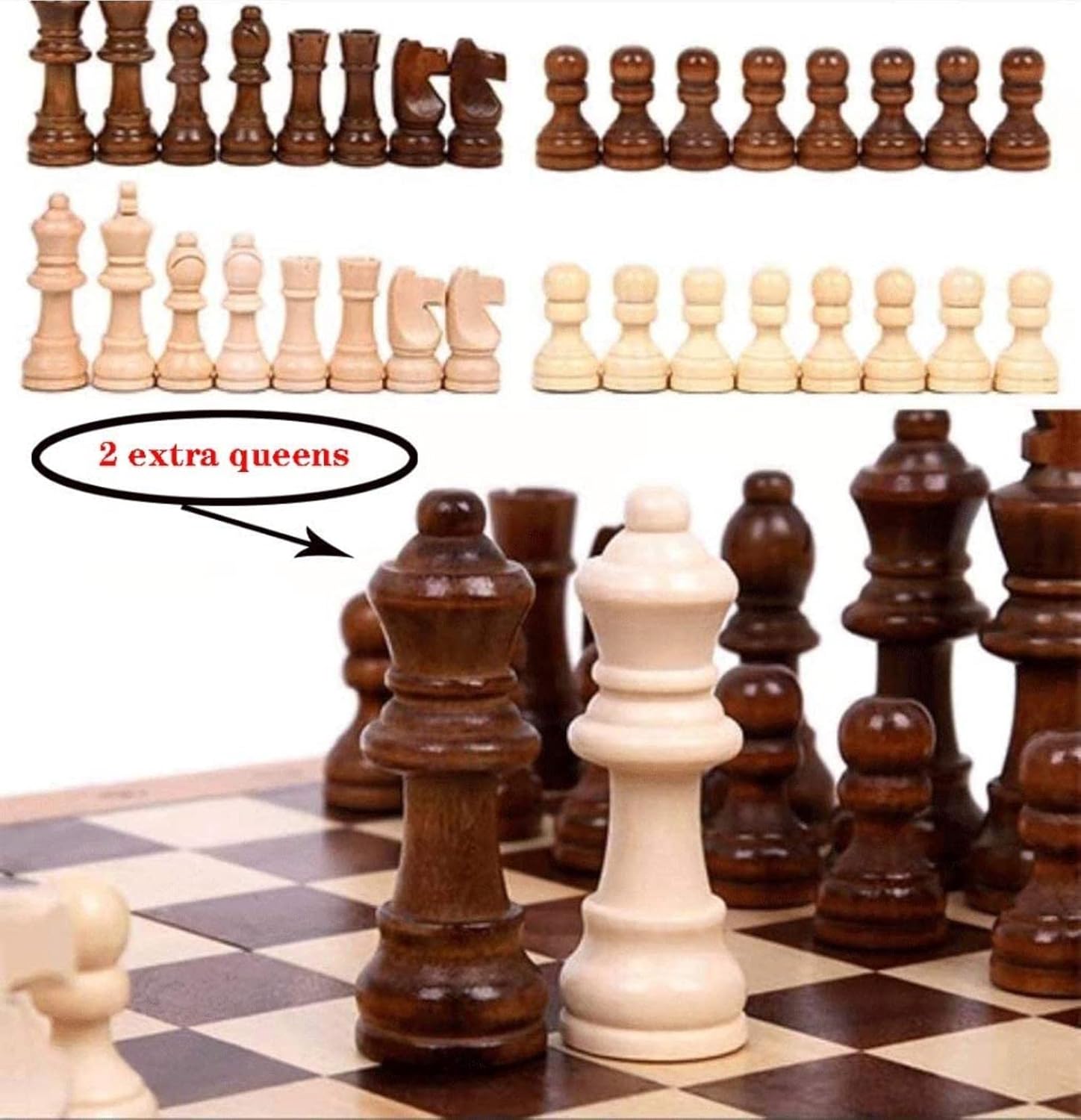 Juego de ajedrez magnético plegable de madera de viaje, juego de tablero de ajedrez con ranuras de almacenamiento, incluye 2 reinas adicionales, el