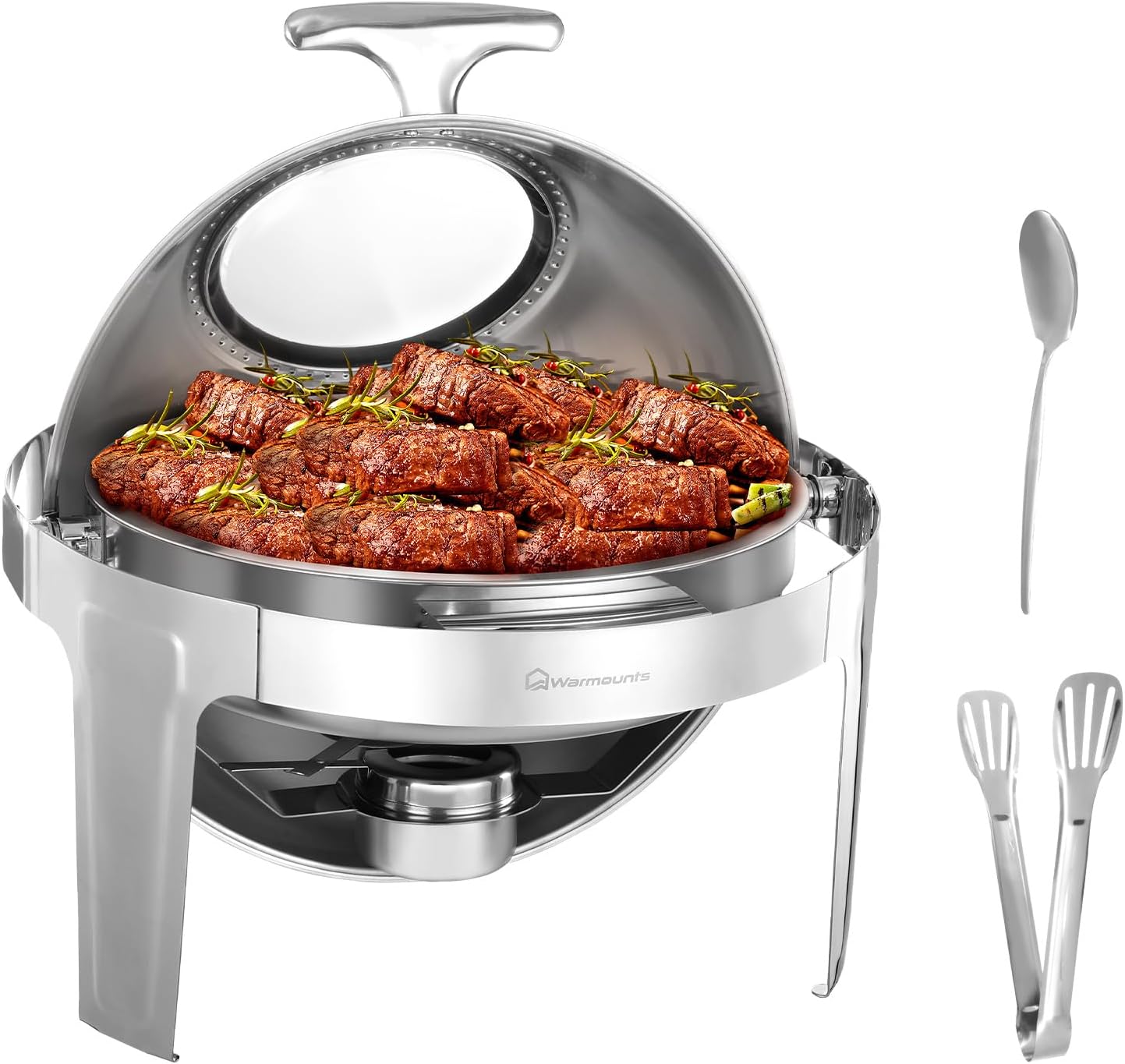 Juego de bufé de 6 cuartos de galón, platos redondos para bufé con tapa visible, utensilios de servir, chafers de acero inoxidable para catering