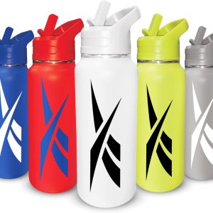 Reebok Botella de agua de acero inoxidable con tapa de popote y diseño atlético, 32 onzas, botella de agua deportiva aislada al vacío de doble pared Reebok Botella de agua de acero inoxidable con tapa de popote y diseño atlético, 32 onzas, botella de agua deportiva aislada al vacío de doble pared