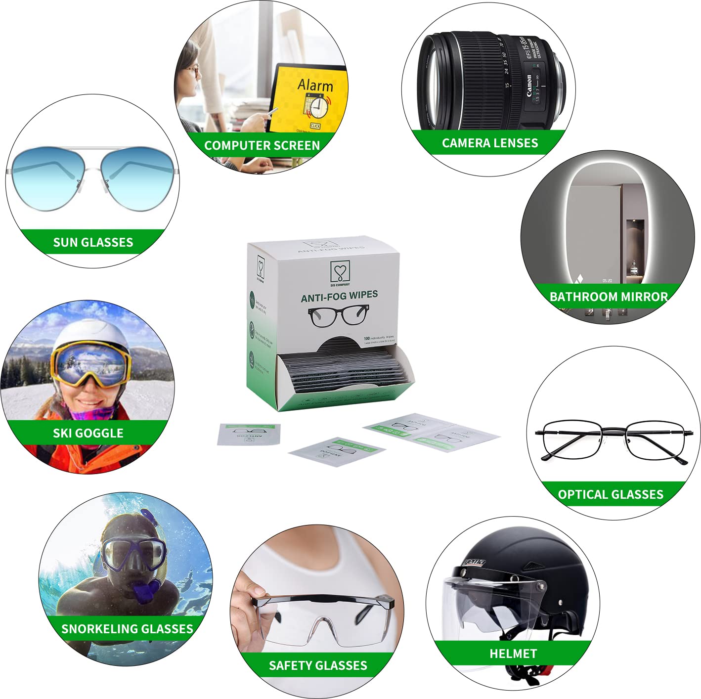 Toallitas húmedas antivaho de secado rápido, prehumedecidas individualmente envueltas para limpieza antivaho para gafas ópticas, gafas de sol, gafas