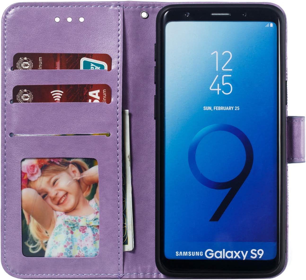 LEECOCO – Funda para Galaxy S9 con diseño de mandala en relieve de piel sintética de lujo, cartera con tapa para cuaderno, soporte magnético, ranura