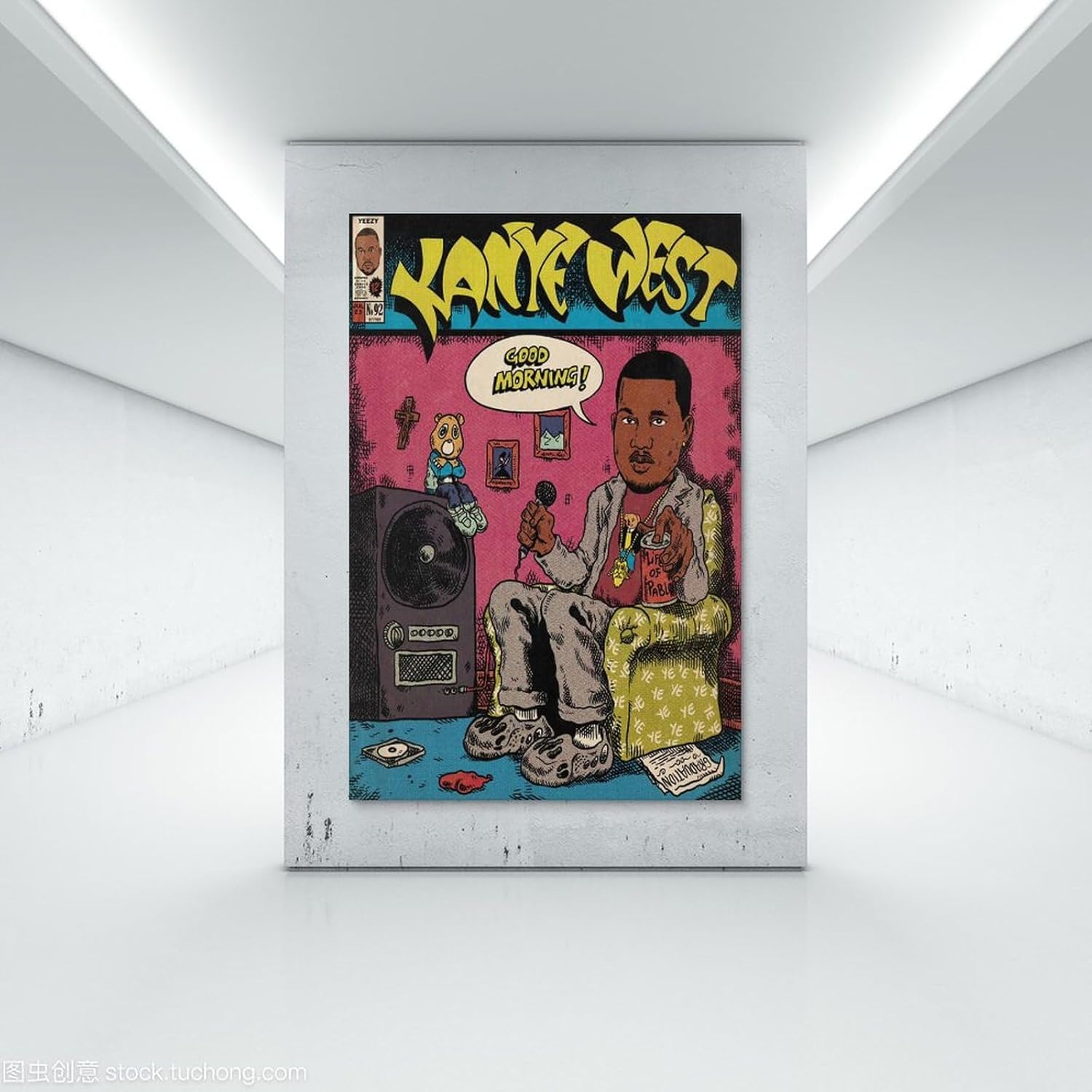 Kanye West – Póster artístico de cómics para dormitorio, lienzo estético, decoración de pared, 16 x 24 pulgadas (15.7 x 23.6 in)