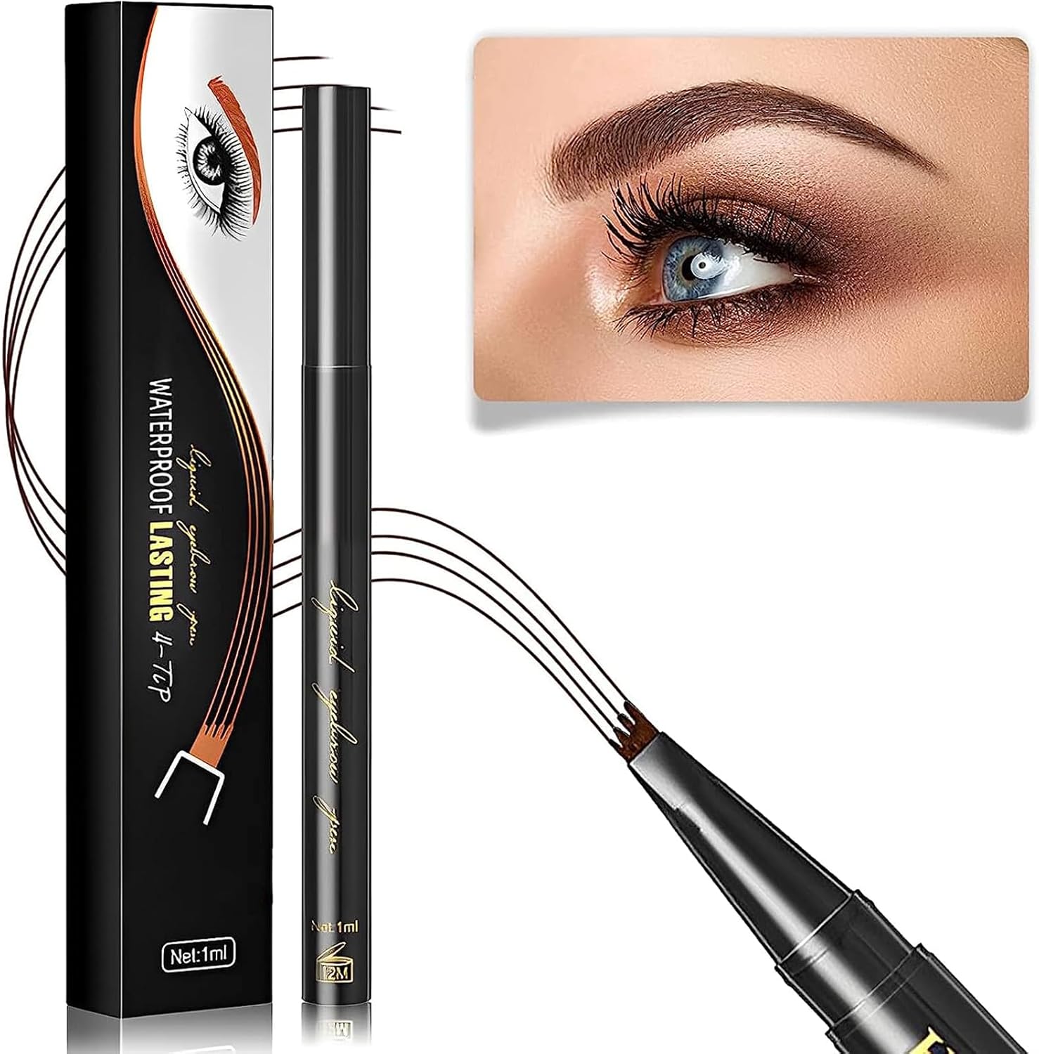 Lápiz de cejas, con aplicador de micro horquilla, pluma de cejas, de larga duración, impermeable, resistente a las manchas, lápiz de microblading de