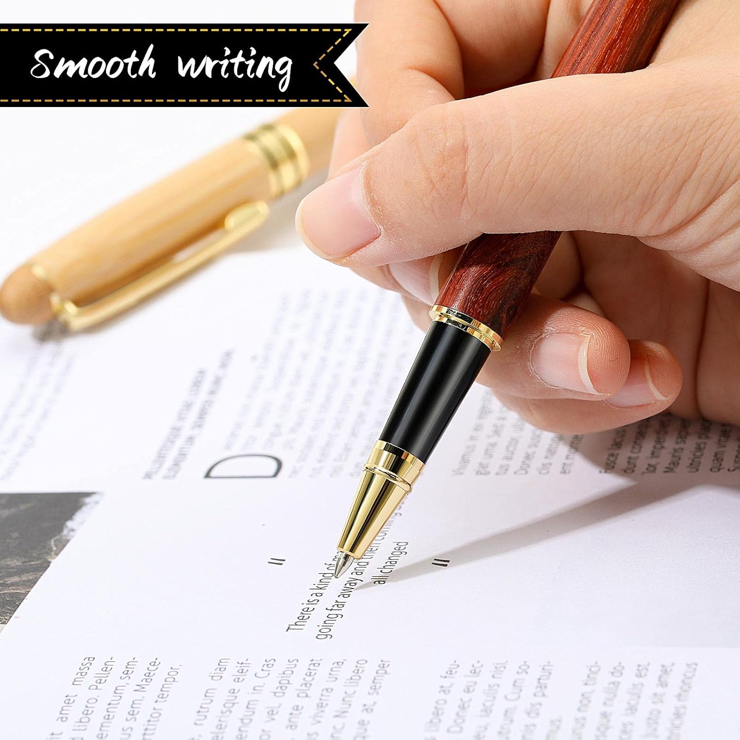 Zonon 2 bolígrafos de madera de bambú hechos a mano con 4 recambios de bolígrafo negro y 1 caja de regalo para Navidad, Día del Padre, San Valentín,