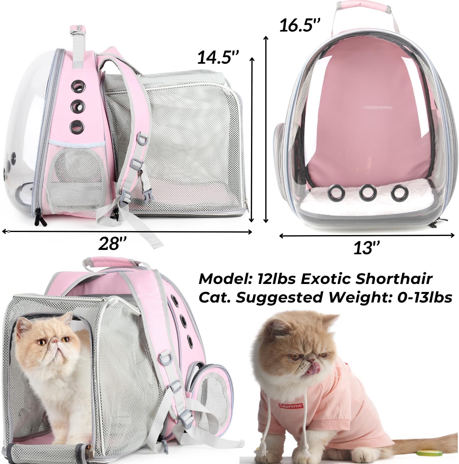 Lollimeow Mochila expandible de burbujas para gatos y perros (cuadrado expandible, rosa)