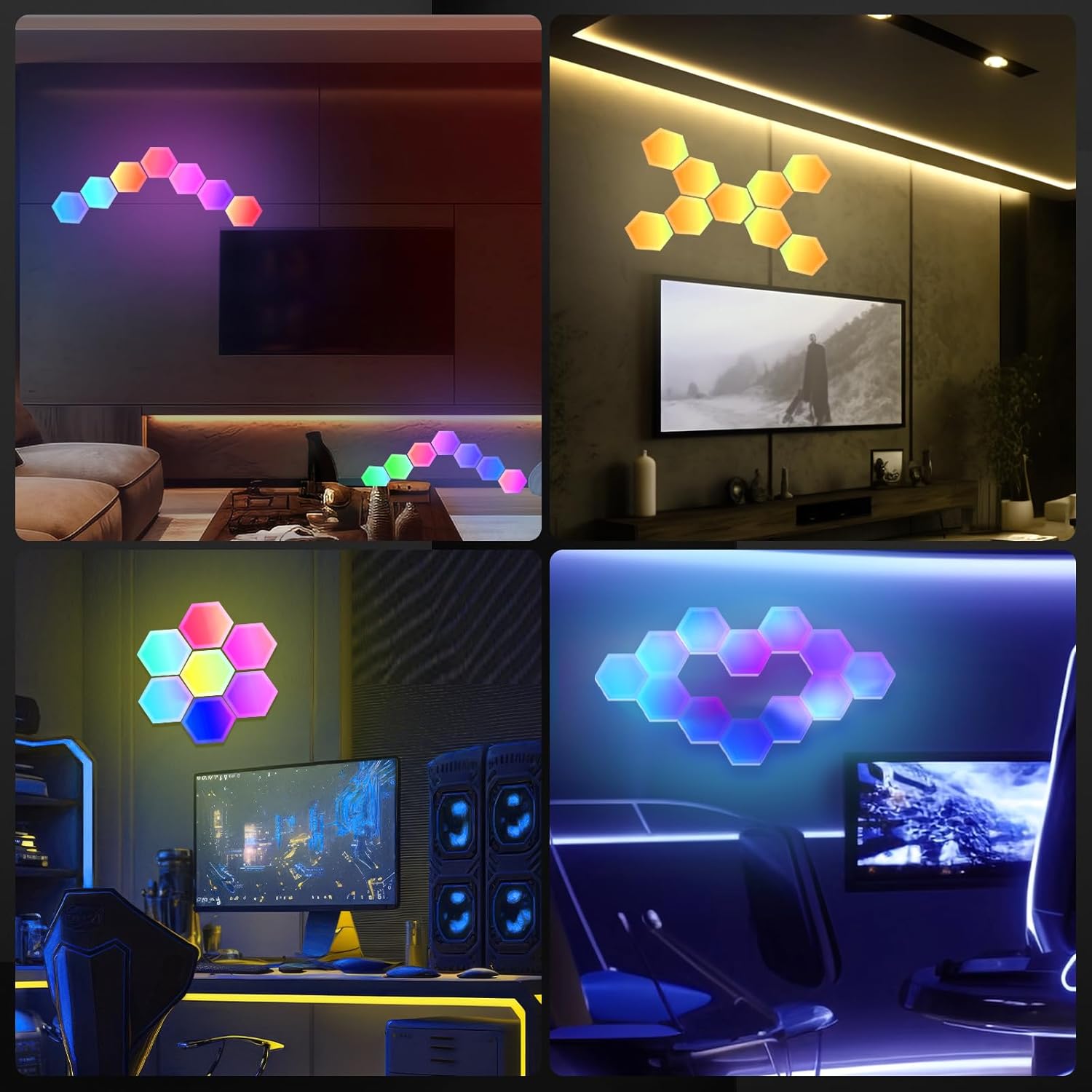 Mindore Paquete de 12 paneles de luz hexagonales, luces LED hexagonales inteligentes RGB con control remoto y sincronización de música, luces LED
