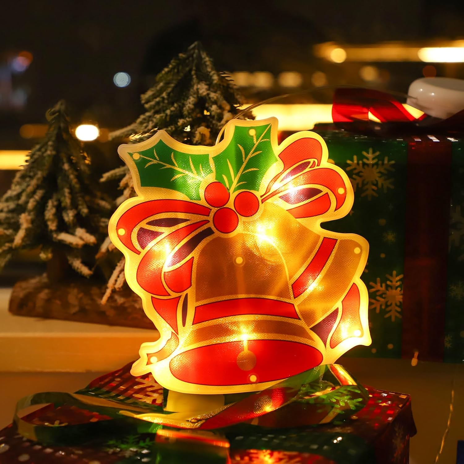 Decoraciones de Navidad, 2 luces de ventana de Navidad, funciona con pilas, luces de silueta de ventana con ventosa, temporizador para decoración de