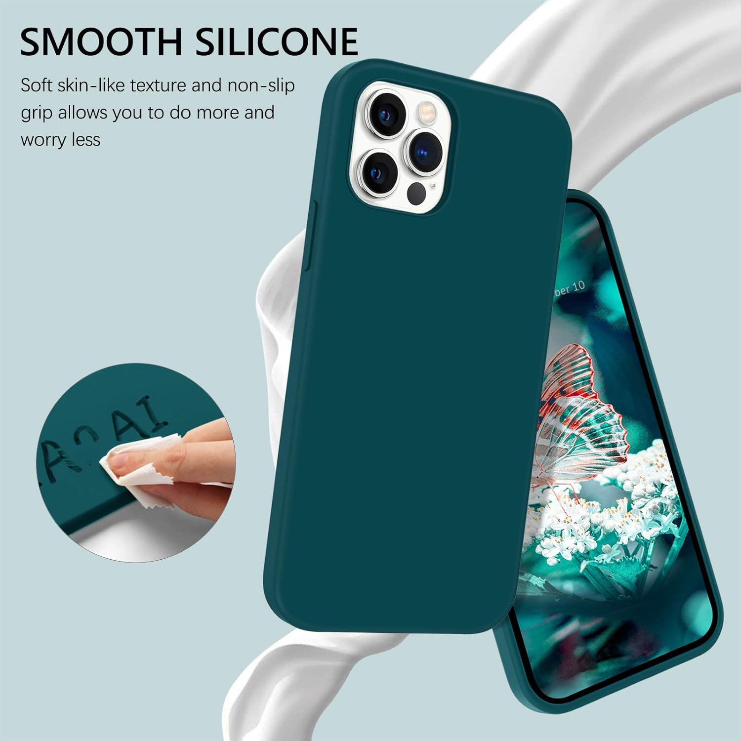 GUAGUA Funda compatible con iPhone 12 Pro Max de 6.7 pulgadas, 5G, silicona líquida, goma de gel suave, delgada, forro de microfibra, funda de cojín