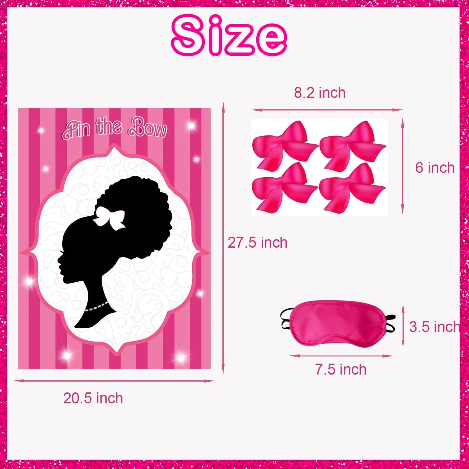 Decoraciones de fiesta rosas para niñas, decoraciones de cumpleaños de niñas negras, juegos de fiesta, pin el lazo en la cabeza de las niñas, juego