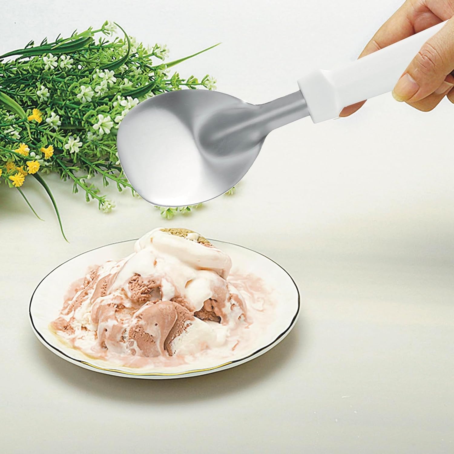 2 palas para helado, pala de acero inoxidable para helado con mango de plástico, resistente y duradera, a prueba de curvas, para uso comercial y