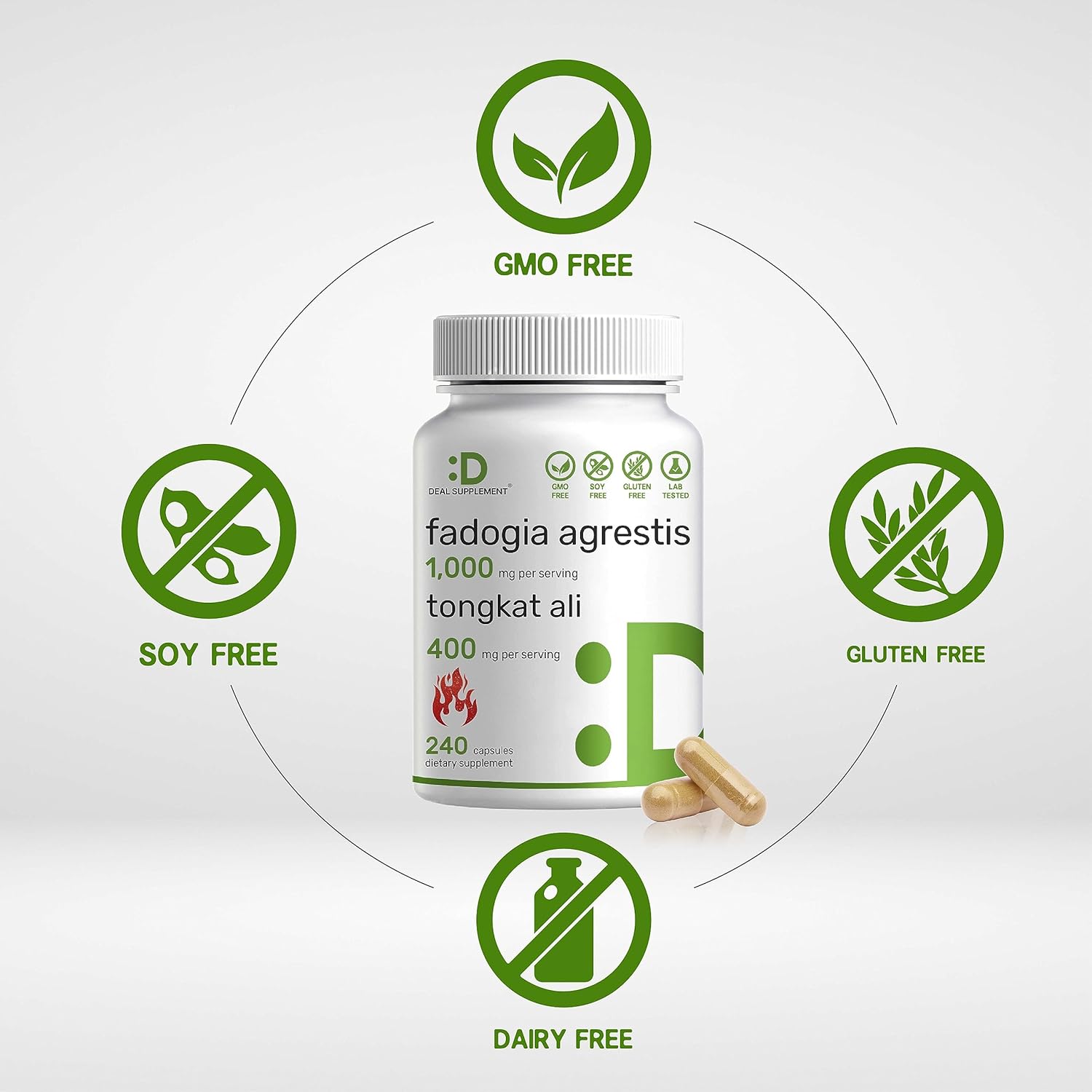 Fadogia Agrestis 1,000 mg y Tongkat Ali (Longjack) 400 mg, 240 cápsulas – Extracto de tallo y raíz de fuerza máxima – Suplemento herbario natural –
