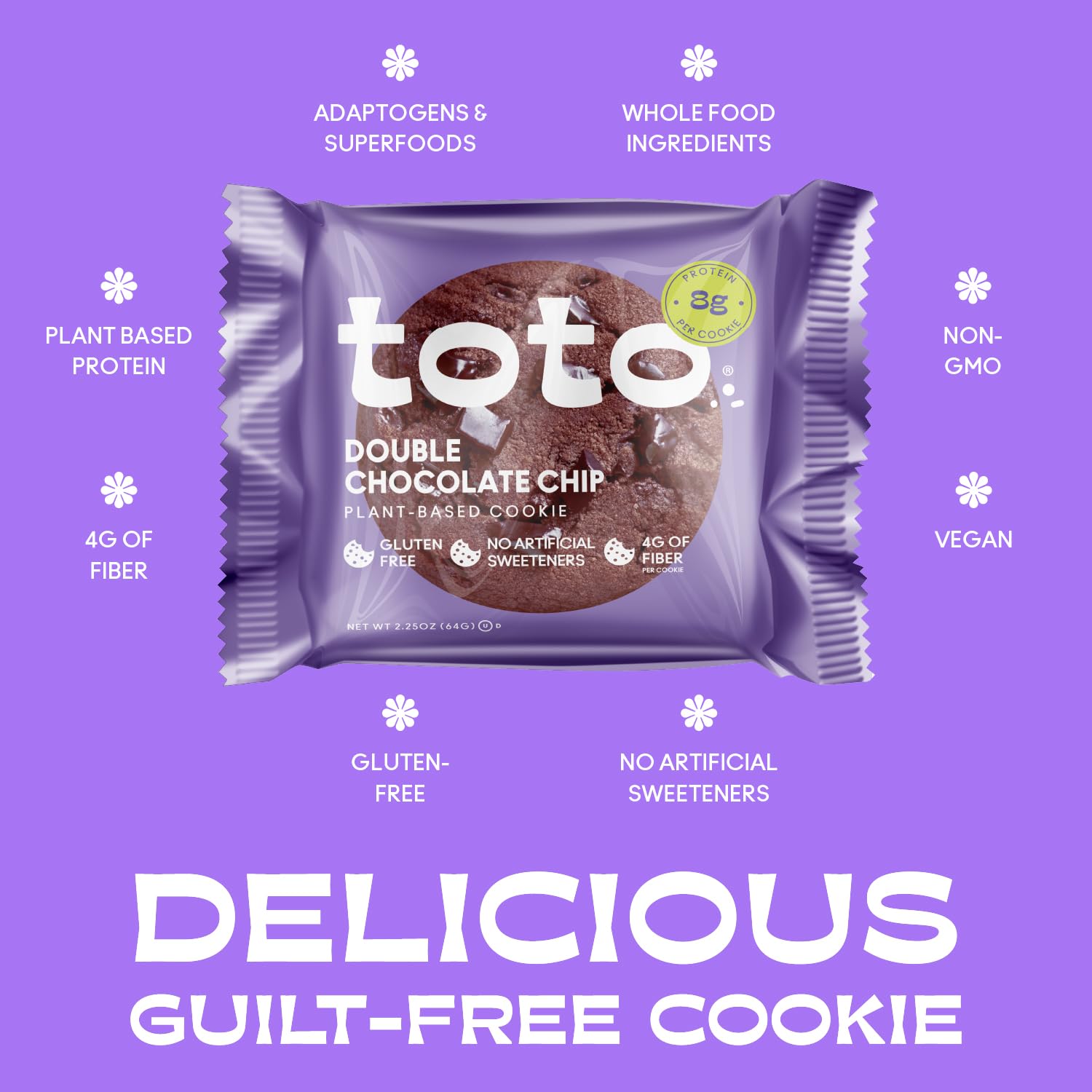 Toto ‘s Galletas veganas con doble chispas de chocolate galleta alta en fibra sin gluten con proteína a base de plantas, superalimentos y