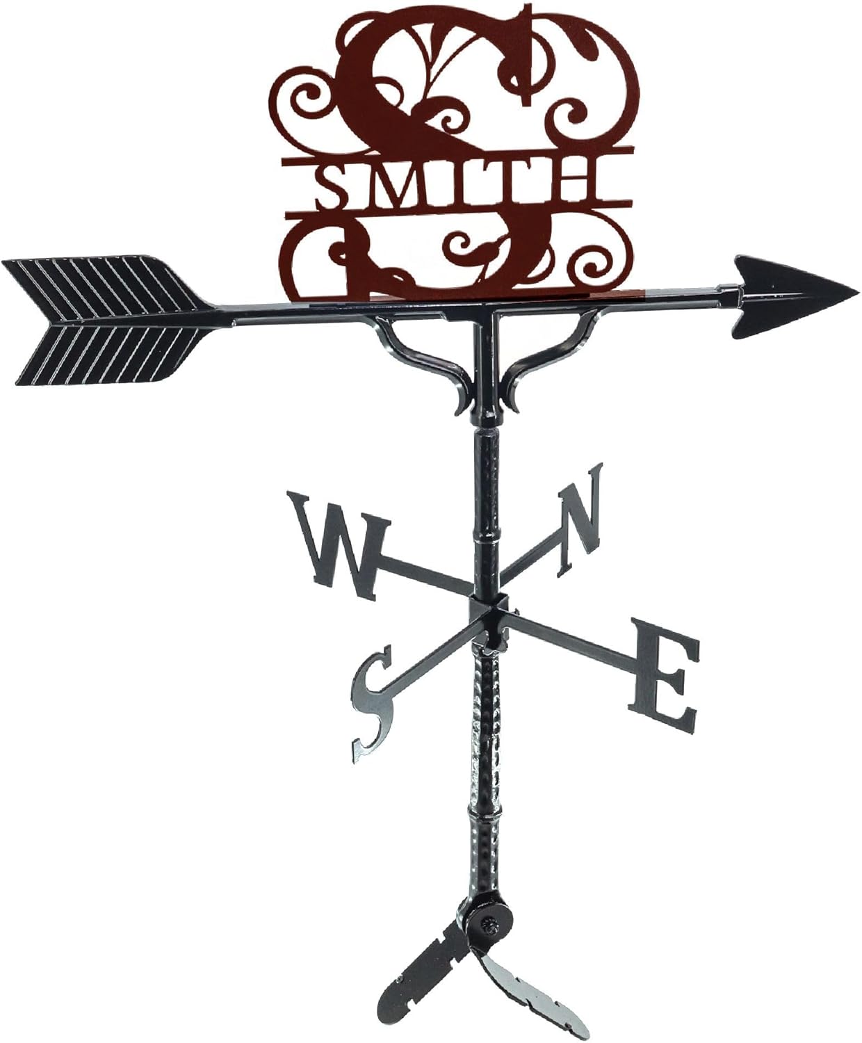 Veleta personalizada con monograma – Letrero de nombre de metal – Decoración al aire libre – Soporte de techo incluido – Metal fundido – Fácil de