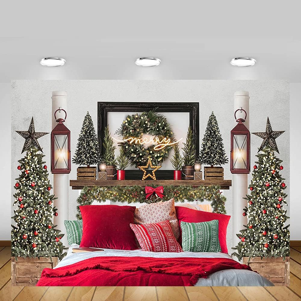 MEHOFOND Cabecera de Navidad roja de 8 x 6 pies, telón de fondo para cama de retrato infantil, fotografía de invierno, vacaciones, imagen familiar,