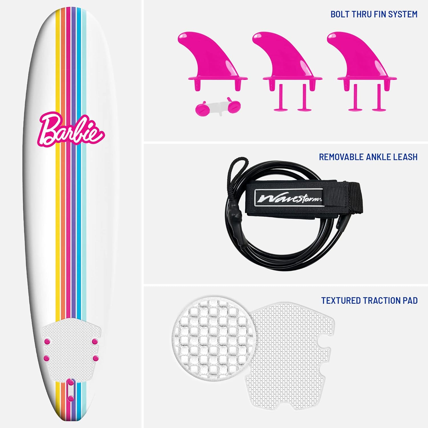 Barbie Signature – Tabla de surf de 8 pies de Wavestorm  Cubierta superior gráfica con parte inferior lisa de alta densidad  para niños y adultos