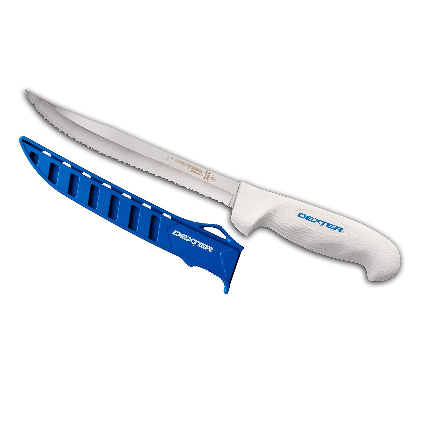 Dexter Russell SOFGRIP Cuchillos de filete con protector de borde, cortador de cebo de borde de tigre de 8 pulgadas, con protector de borde
