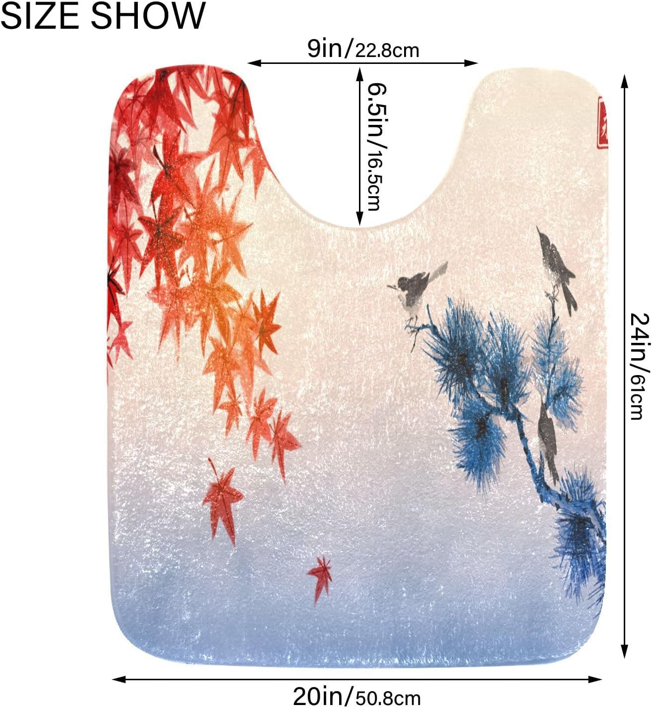 Bathroom Rugs Sets 2 Piece 24×16+24×20 Inch,Soft U-Shaped Contour Toilet Rug Red Maple Leaves Bird Non-Slip Absorbent Bath Floor Mat Carpet Set