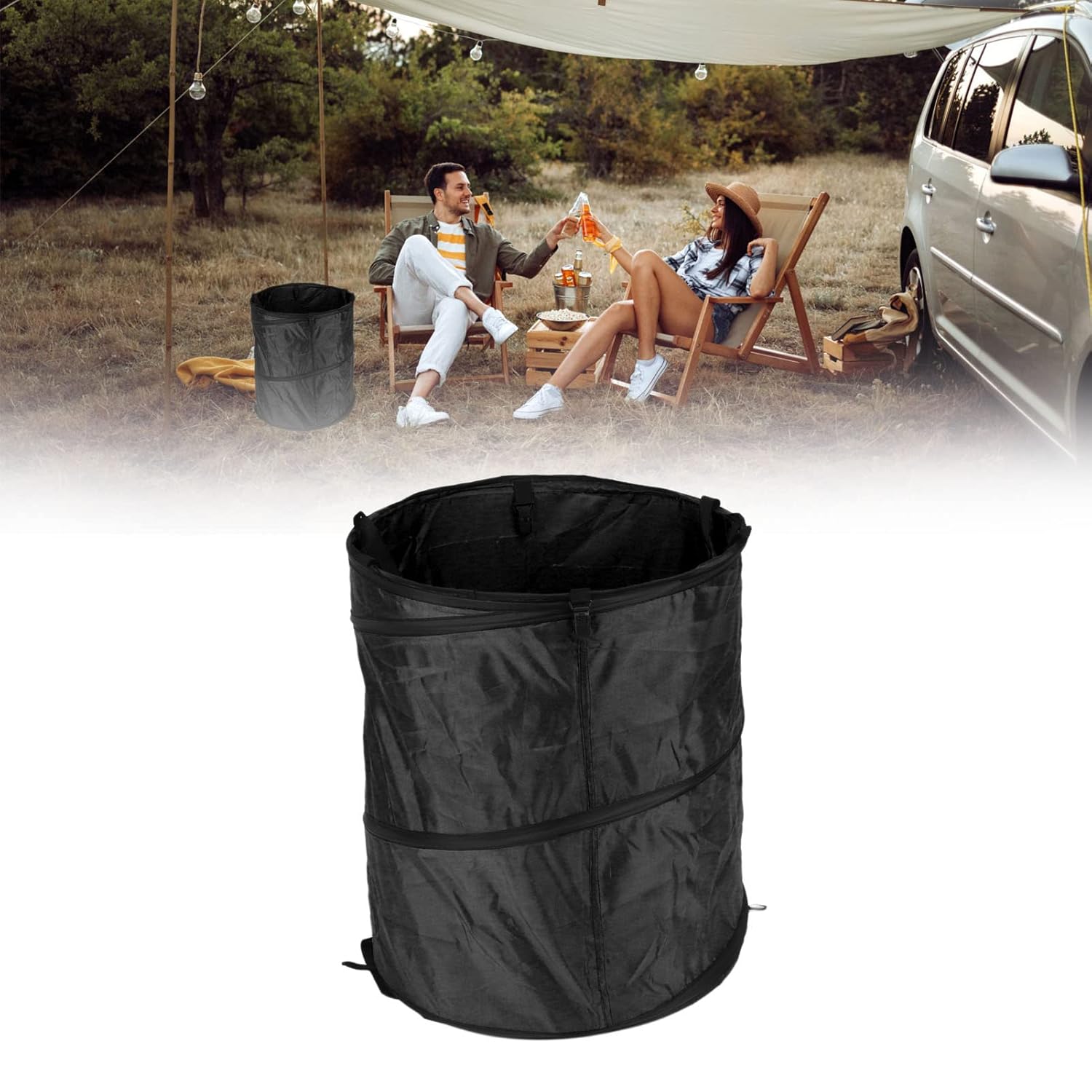 Cubo de basura plegable, resistente al agua, tela Oxford, anillos de acero reforzados, para camping, papelera, plegable, portátil, plegable, para