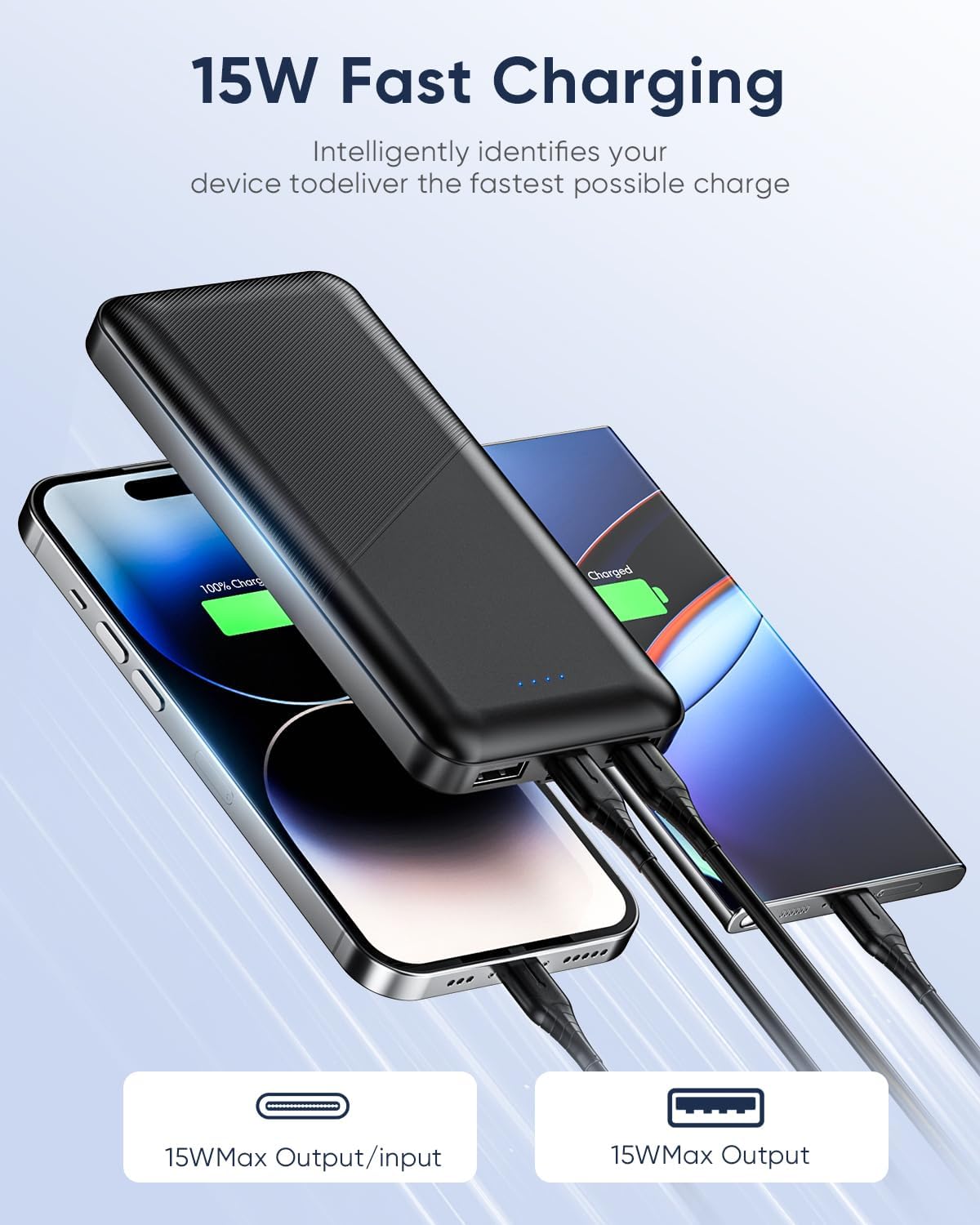 Feeke Cargador portátil – Banco de energía – Paquete de 2 unidades de 15000 mAh Dual USB Power Bank Output 5V3.1A Cargador portátil de carga rápida