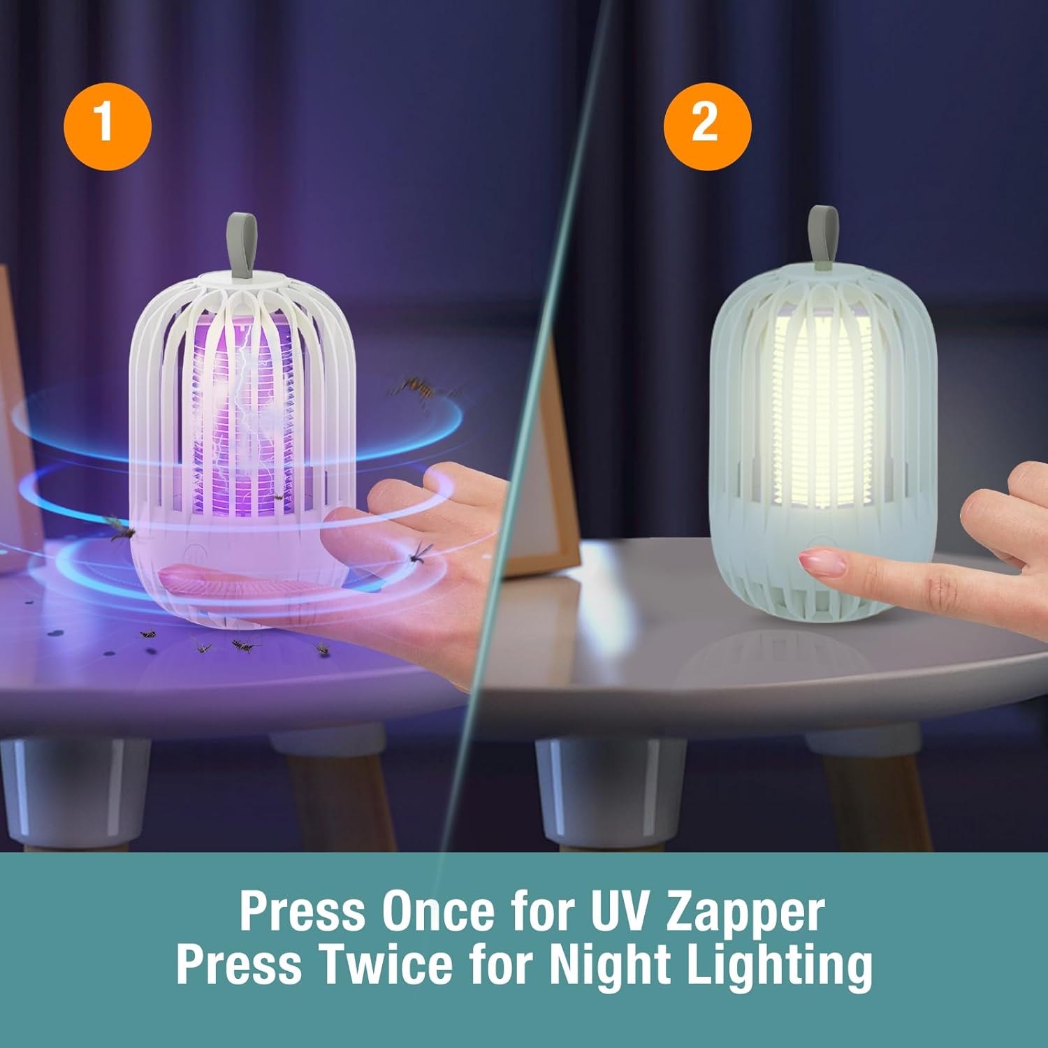 Exterminador de mosquitos portátil de doble función, doble modos de iluminación LED y UV, mata insectos en contacto, recargable por USB, capacidad