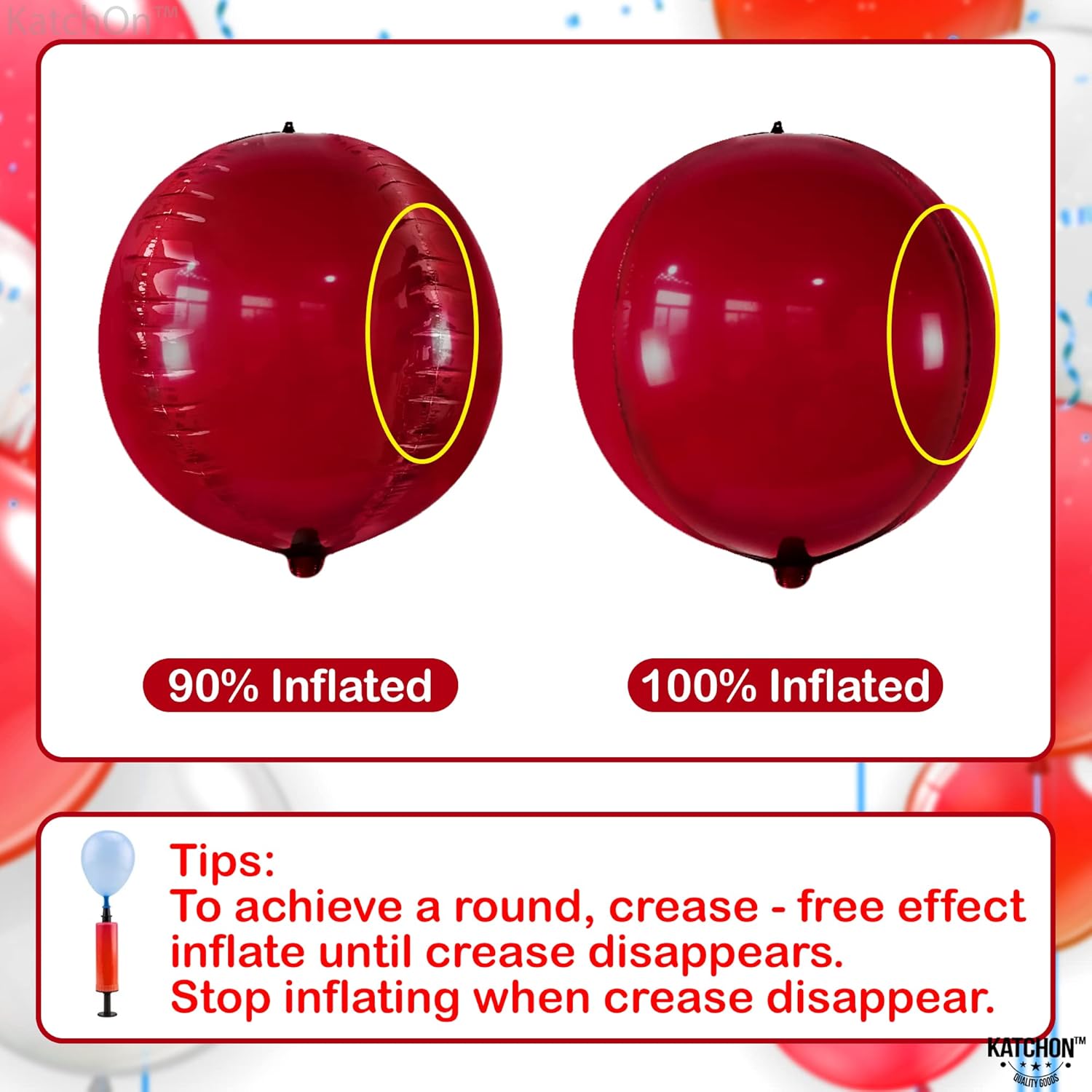 KatchOn, Globos rojos grandes de Mylar de 22 pulgadas, paquete de 6, globos rojos rubí, globos rojos metálicos para decoraciones de cumpleaños