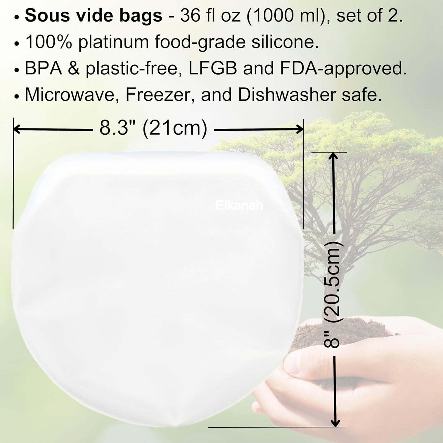 Elkanah Bolsas reutilizables de silicona para Sous Vide de cuarto de galón, 100% silicona platino de grado alimenticio, tamaño mediano, 35 onzas