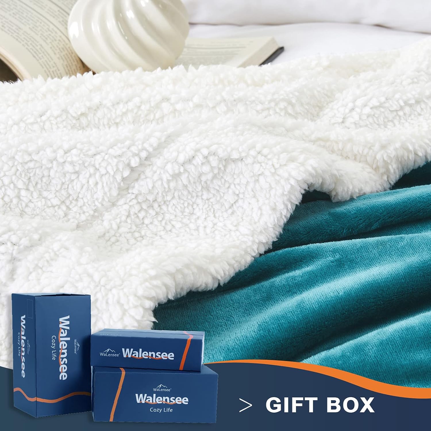 Walensee Sherpa – Manta de forro polar de felpa, muy suave, reversible, manta de franela de microfibra para sofá, cama, sofá ultra lujoso, cálido y