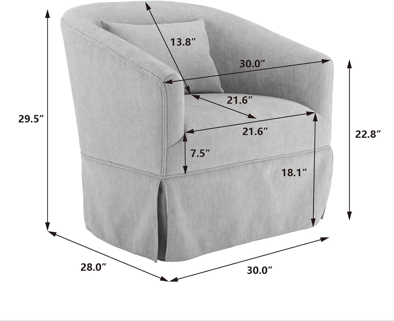 ODUWA Sillón giratorio con acento, tapizado de lino de 360 grados con falda, moderno y cómodo sillón redondo con base de metal y 1 almohada para