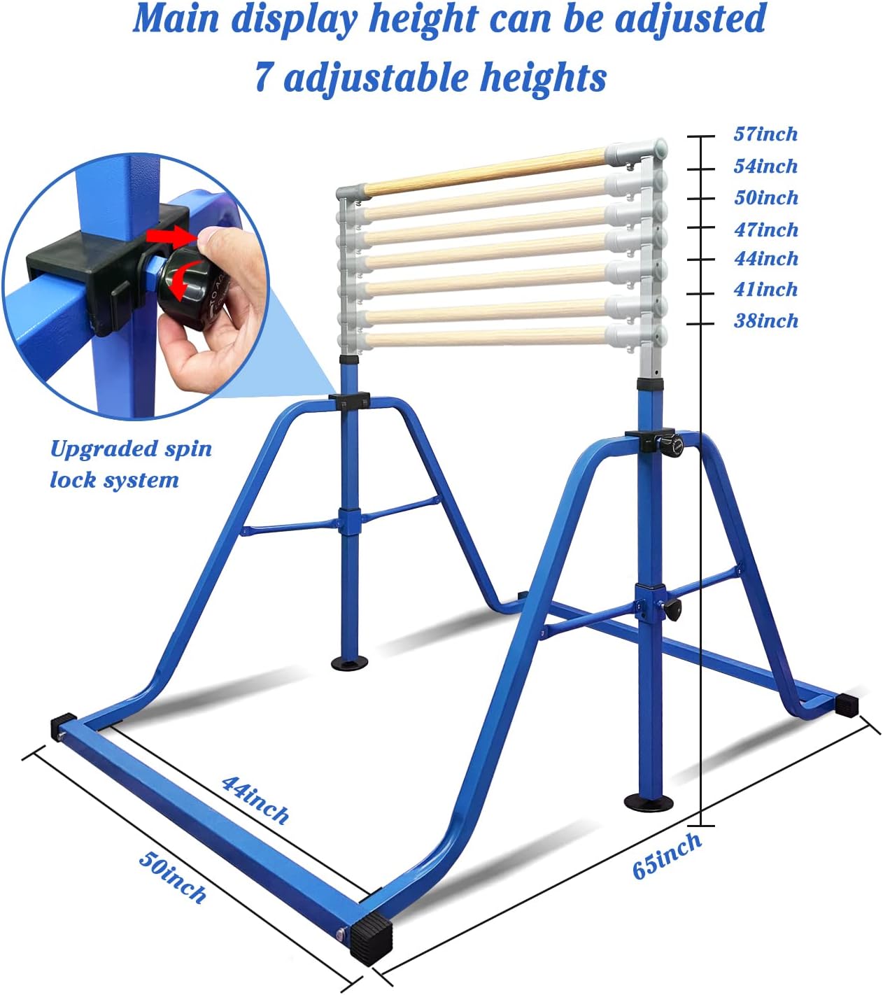 Barra de gimnasia para niños con juego de anillos, 7 alturas ajustables, fácil de plegar, barra de entrenamiento de gimnasia para niños, barras