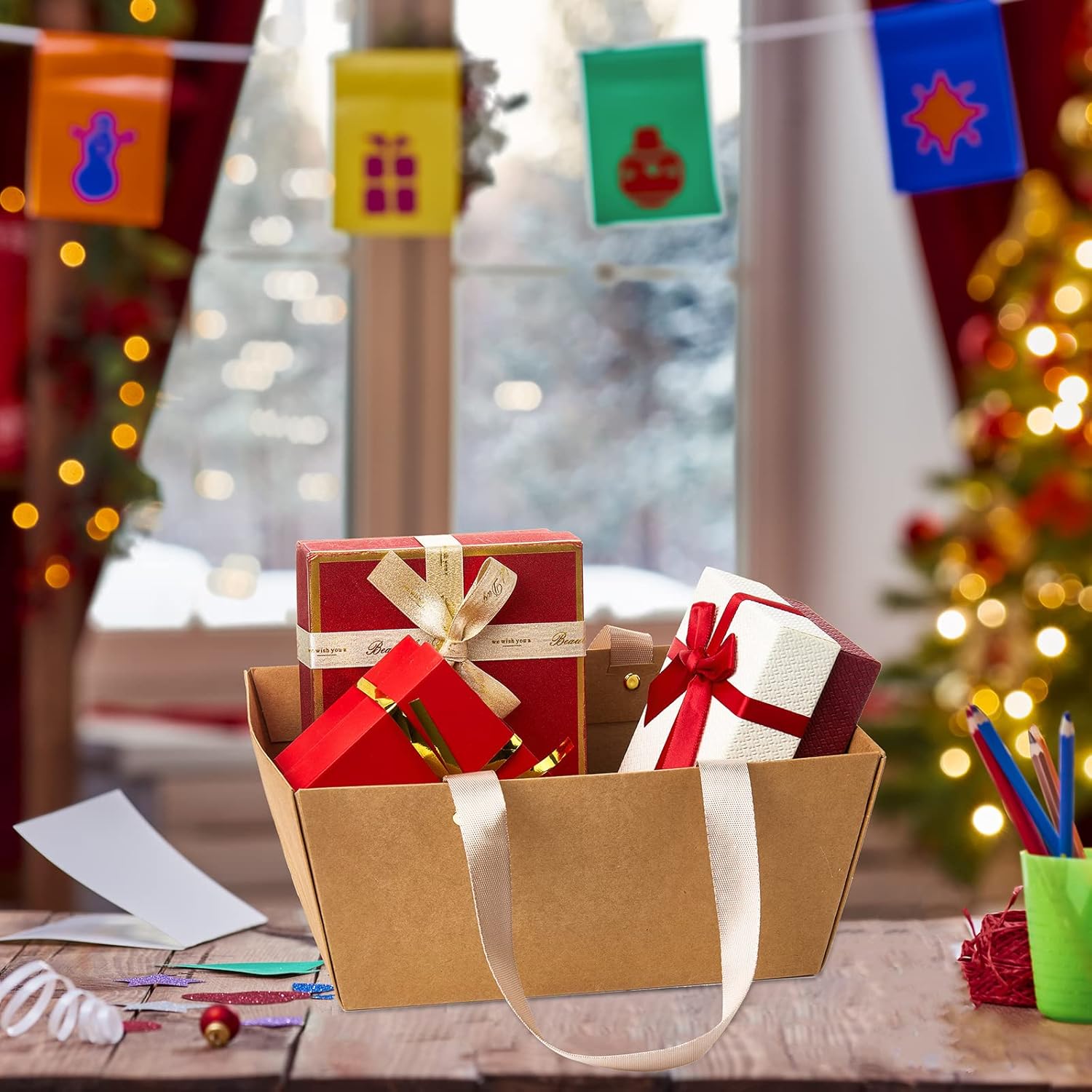 Pinkunn Juego de 48 canastas vacías para regalos, para fiestas de bricolaje, con asas, bandejas de mercado para paquetes de regalo, envoltura, boda,