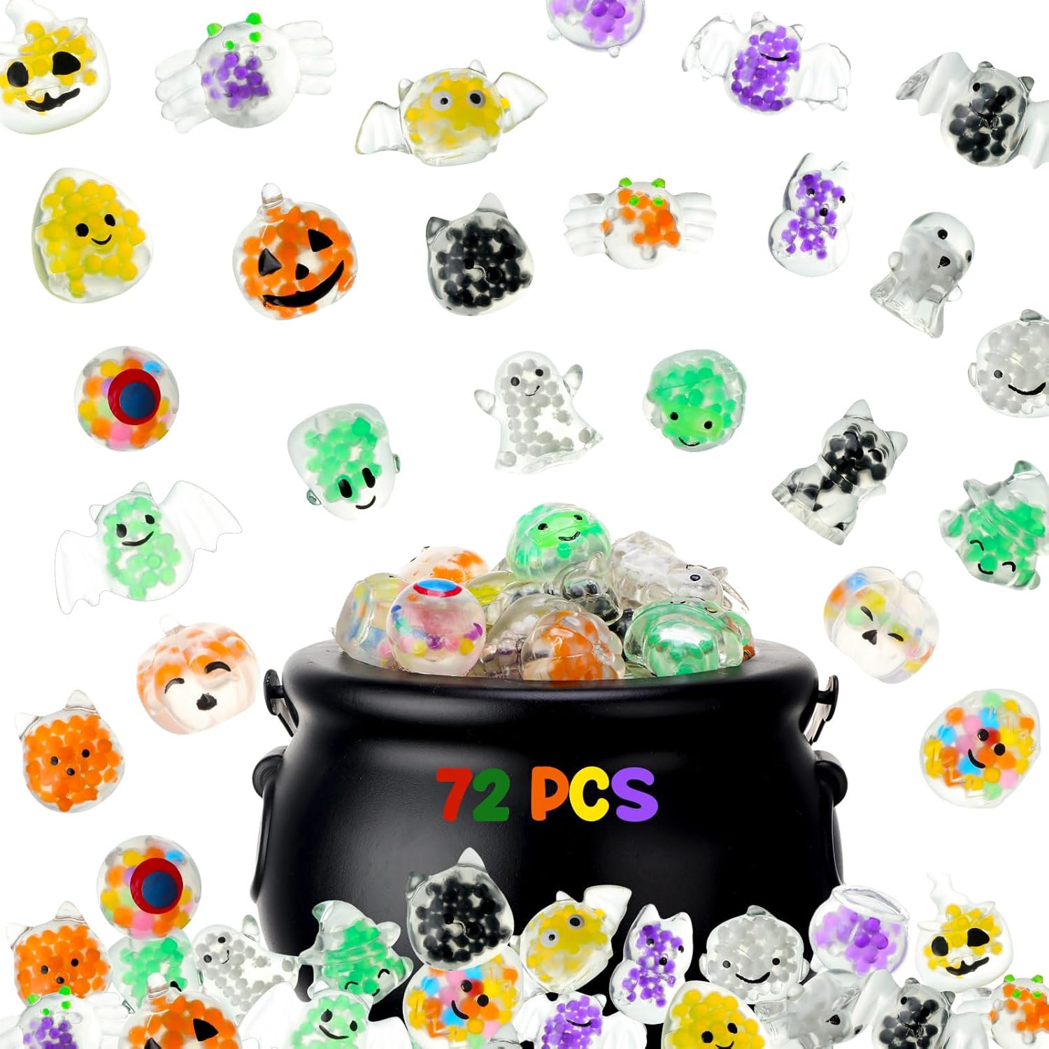 72 piezas de juguetes de Halloween, animales marinos, mini bolas estrujables, recuerdos de fiesta, kawaii, mini bolas antiestrés, juguetes novedosos