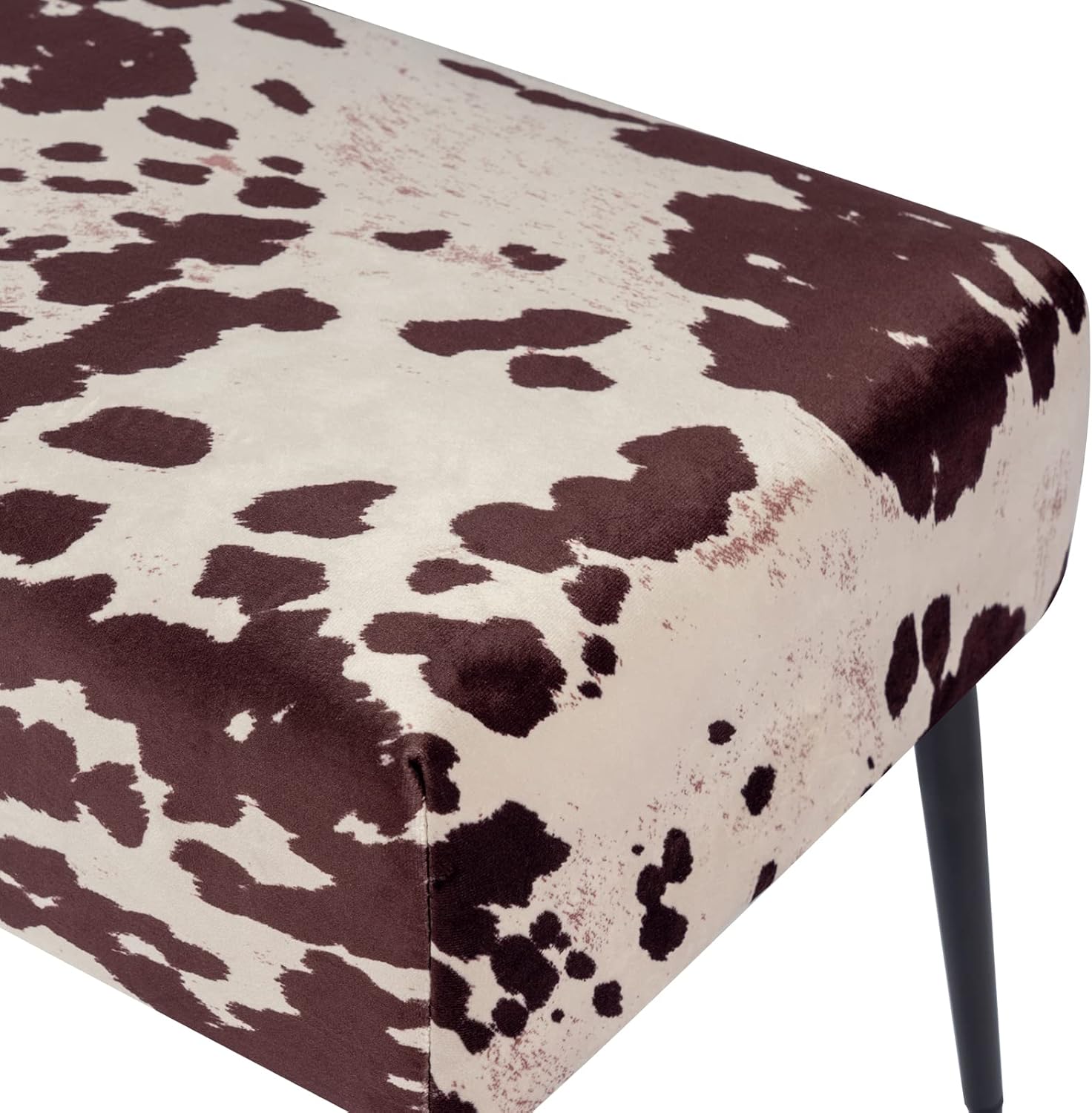 Duhome – Banco otomano de terciopelo, bancos tapizados para dormitorio, banco de cama con estampado de vaca, base de metal negro para entrada,