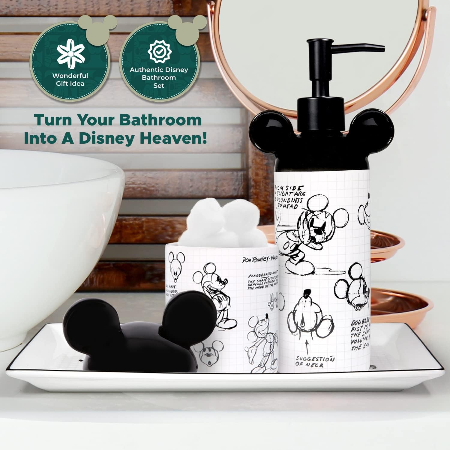 Disney Mickey Mouse – Accesorios de baño (soporte para bolas de algodón)