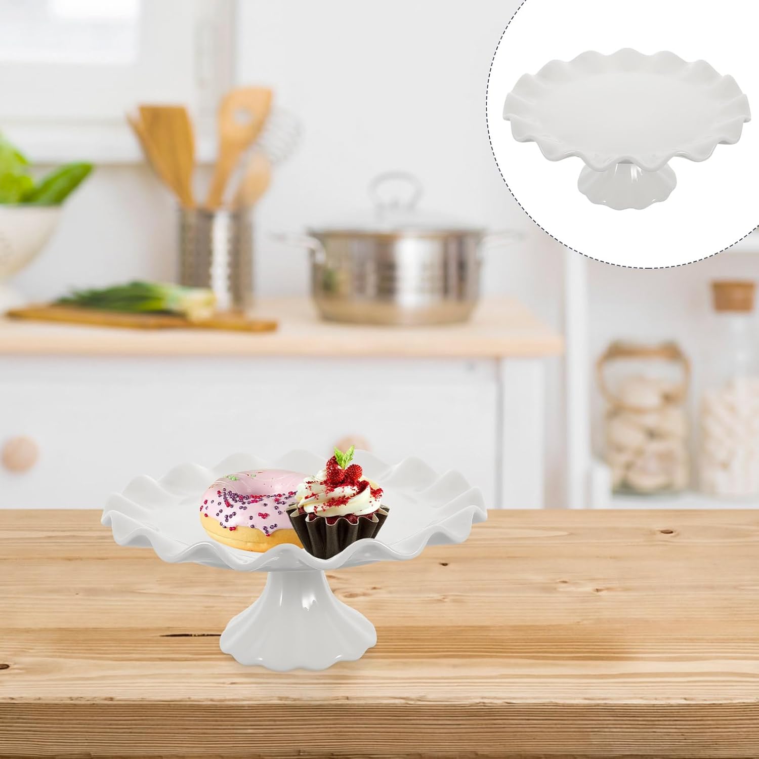 Zerodeko Soporte de cerámica para tartas, soporte de pastel de porcelana blanca, soportes para pasteles para fiesta de cumpleaños, soporte de pastel