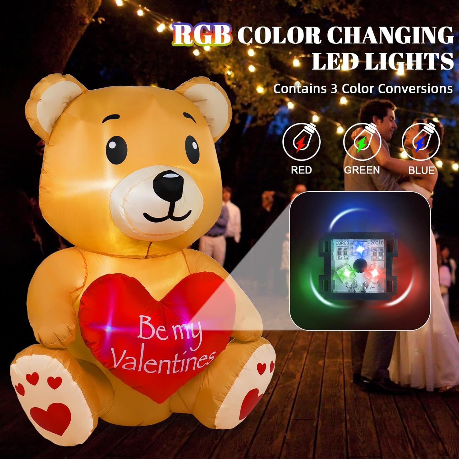 Oso inflable para el día de San Valentín de 4 pies con corazón de amor, decoración del día de San Valentín, luces LED RGB integradas, regalo del día