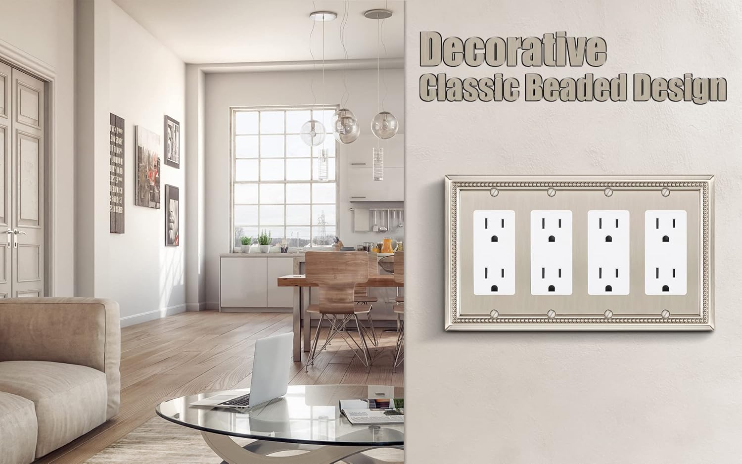 Henne Bery Sunken Pearls – placa decorativa de pared para interruptor (decorador cuádruple, níquel satinado)