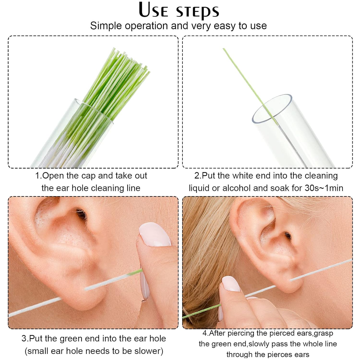360 piezas de aretes de hilo dental con agujero de oreja, limpiador de agujeros, desechable, para cuidado posterior, línea de limpieza de piercings,