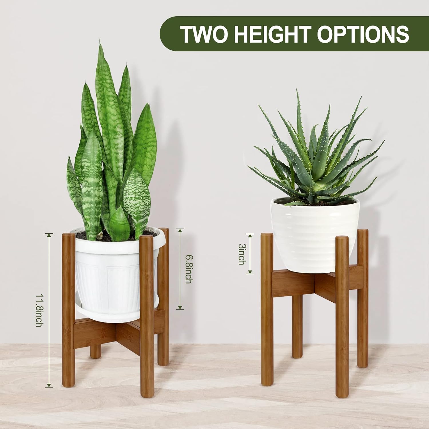Blvornl Paquete de 1 soporte ajustable para plantas de interior, soporte para plantas de mediados de siglo, soporte estable de bambú para macetas de