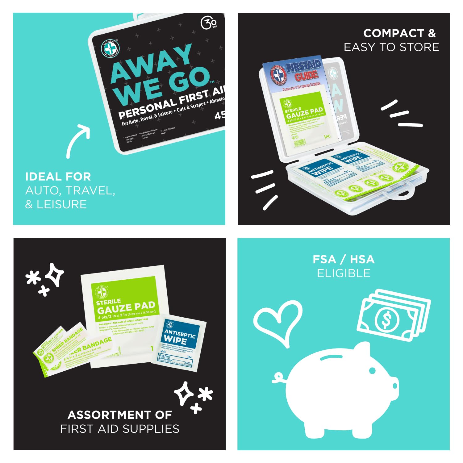 Be Smart Get Prepared – Kit de primeros auxilios para automóviles, suministros de emergencia médica equipado con curitasalmohadillas de