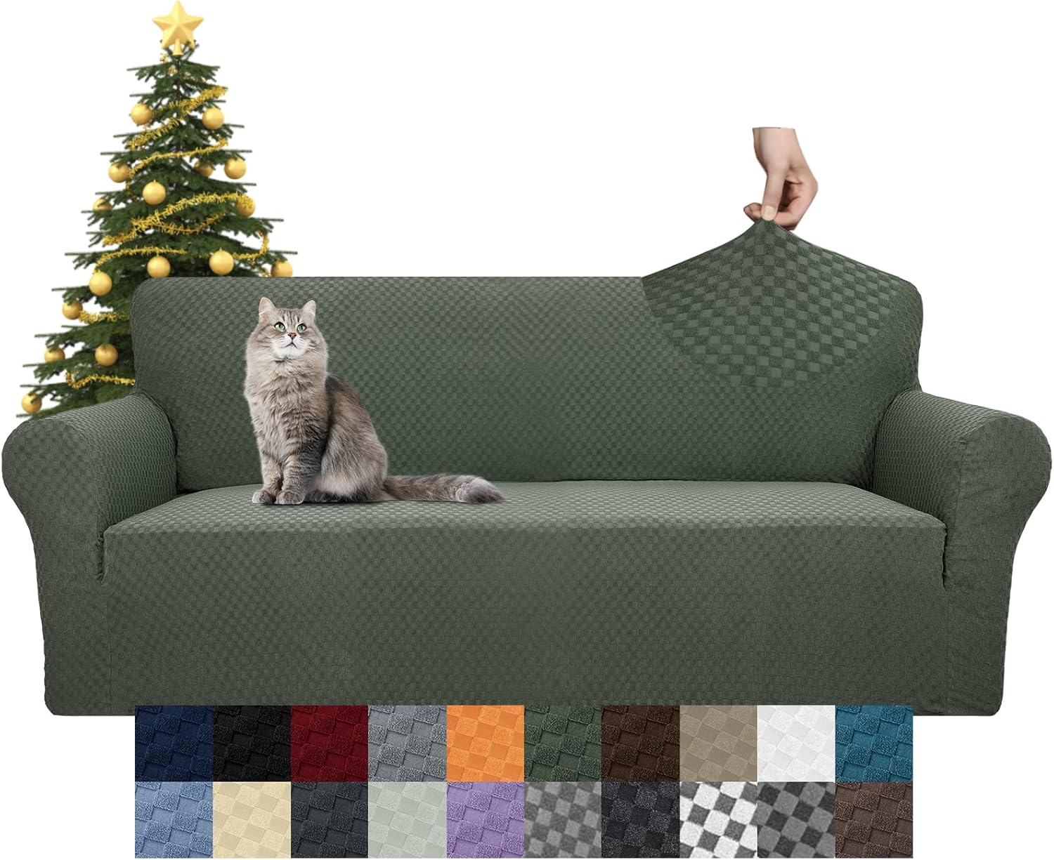 YEMYHOM – Funda elástica protectora con diseño jacquard para sofá de 3 cojines, antideslizante, a prueba de mascotas, perros y gatos (sofá, verde
