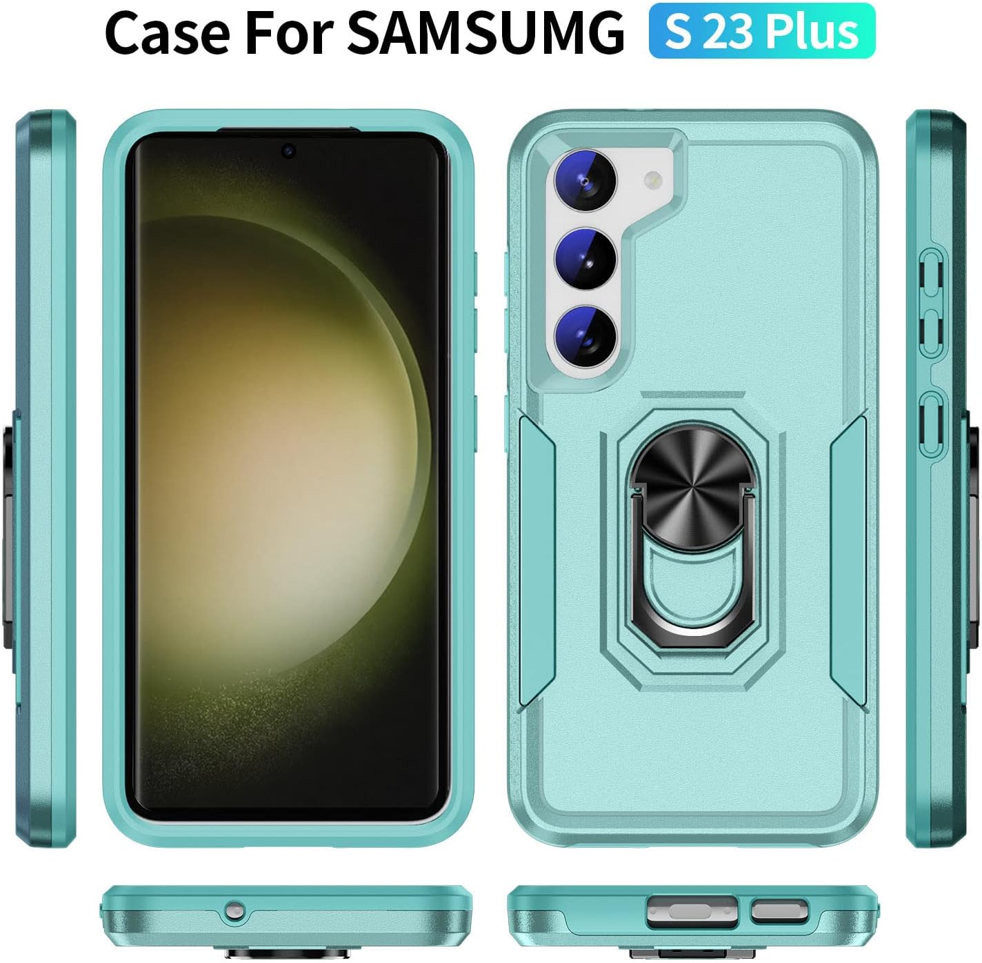 23+ Funda para Samsung S23 Plus, con soporte, grado militar a prueba de golpes, resistente a los golpes y arañazos, funda 23 Plus, color verde