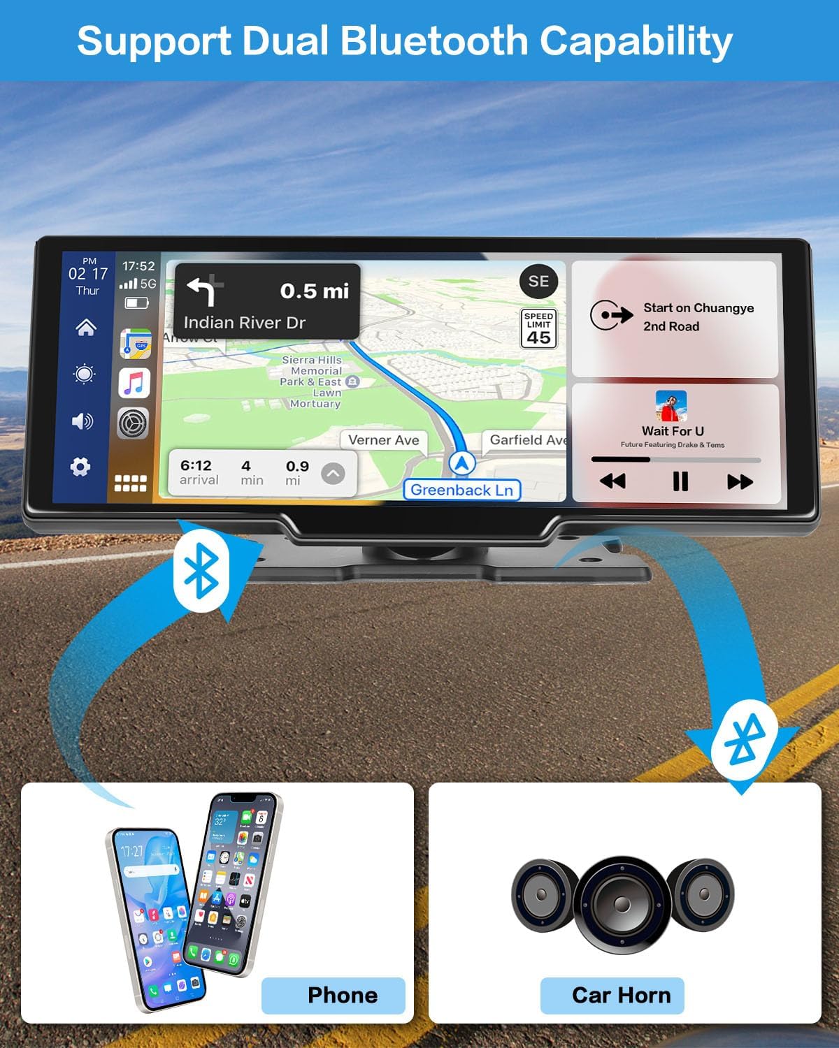 Hikity Carplay Android Auto estéreo portátil inalámbrico para automóvil, pantalla de juego de coche HD de 10.26 pulgadas con cámara de tablero de