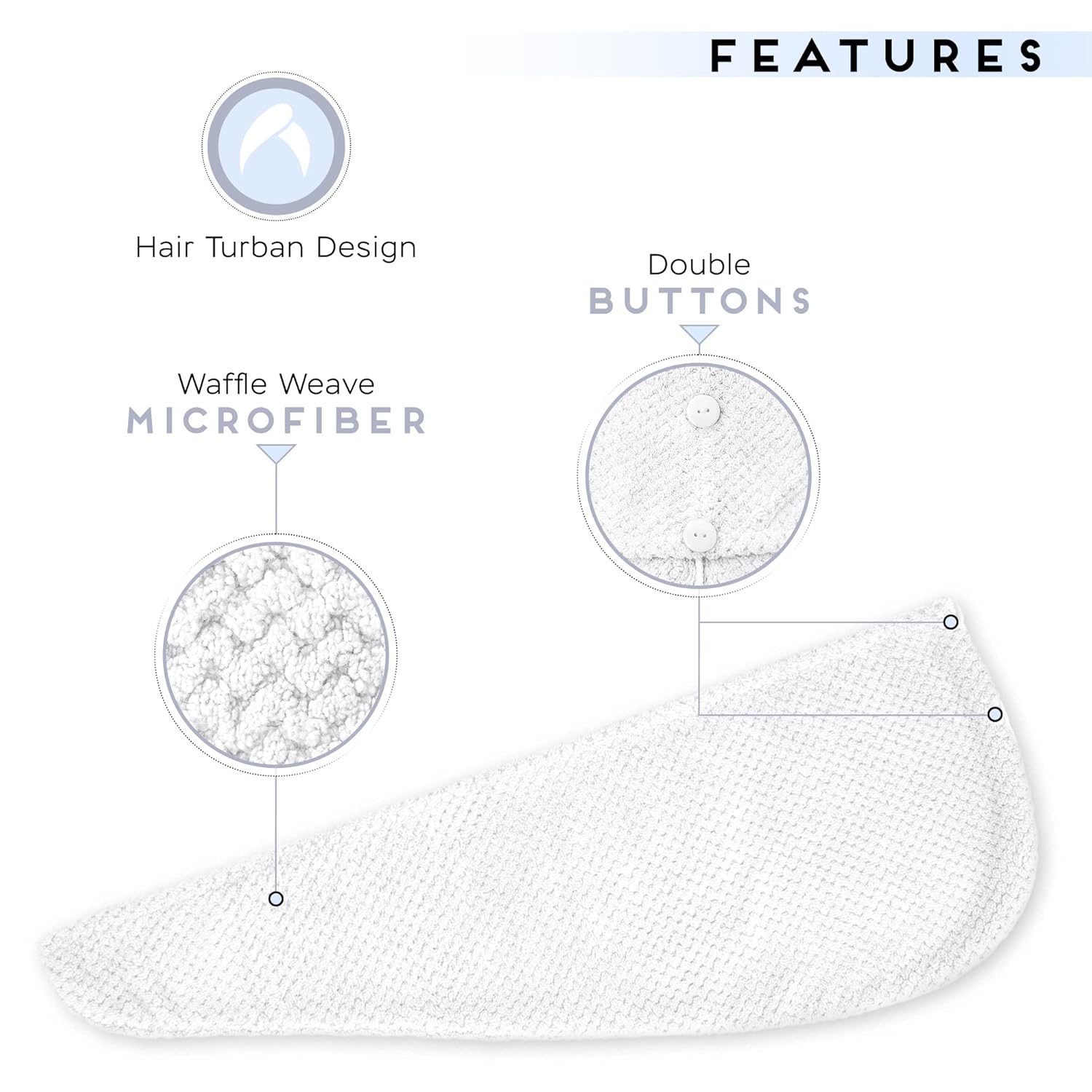 Paquete de 2 toallas de microfibra para el cabello para mujer, antiencrespamiento, de secado rápido, turbante para todo tipo de cabello, absorbente