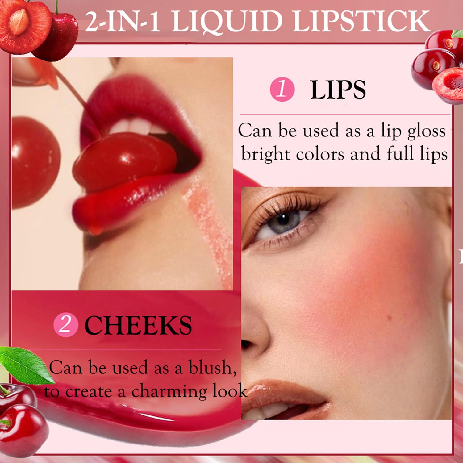 Juego de 6 colores de tinte de labios de cereza, brillo de labios coreano, mini lápiz labial líquido, tinte de labios y mejillas multiusos, taza