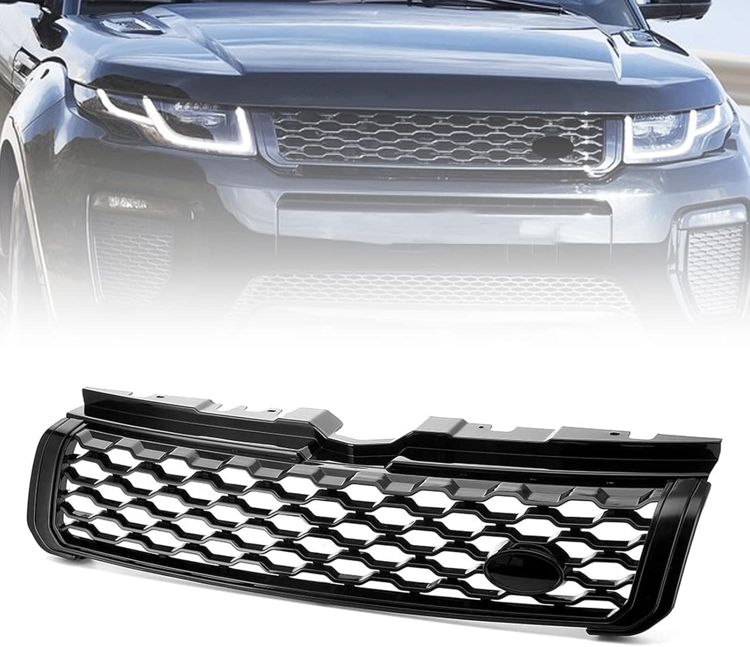 MotorFansClub Parrilla delantera apta para Land Rover Range Rover Evoque 2012 2013 2014 2015 2016 2017 2018 2019 Parachoques delantero superior