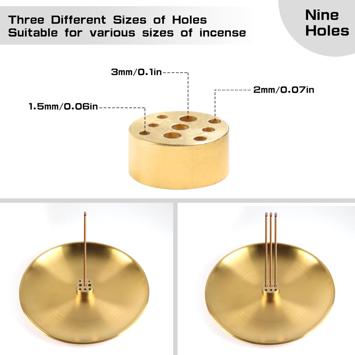 Quemador de incienso 4 en 1, soporte de Palo Santo, soporte de salvia, soporte de incienso de latón de 5.5 pulgadas para varillas de inciensobobinas