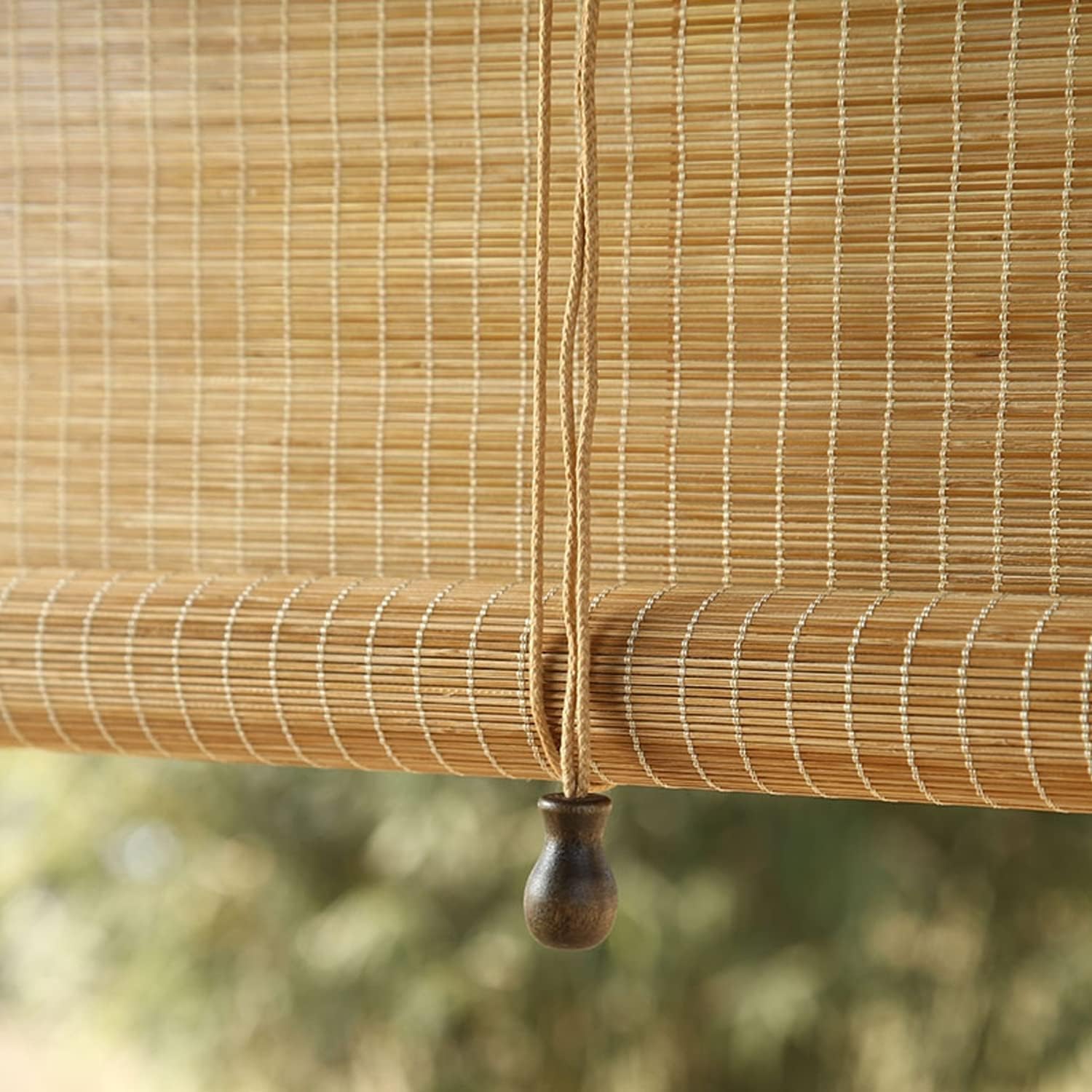 PHUSTJKL Persianas enrollables de bambú con levantador, parasol para filtrar la luz, cortinas de privacidad transpirables para interiores y