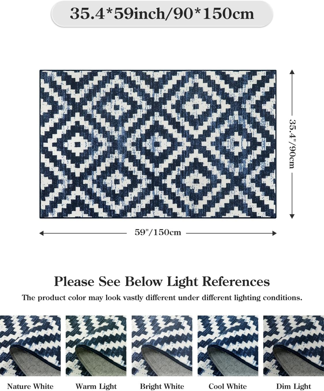 Lahome Alfombra lavable de 3 x 5 pies, diseño de enrejado geométrico marroquí, suave, antideslizante, no se desprende, alfombra de entrada impresa