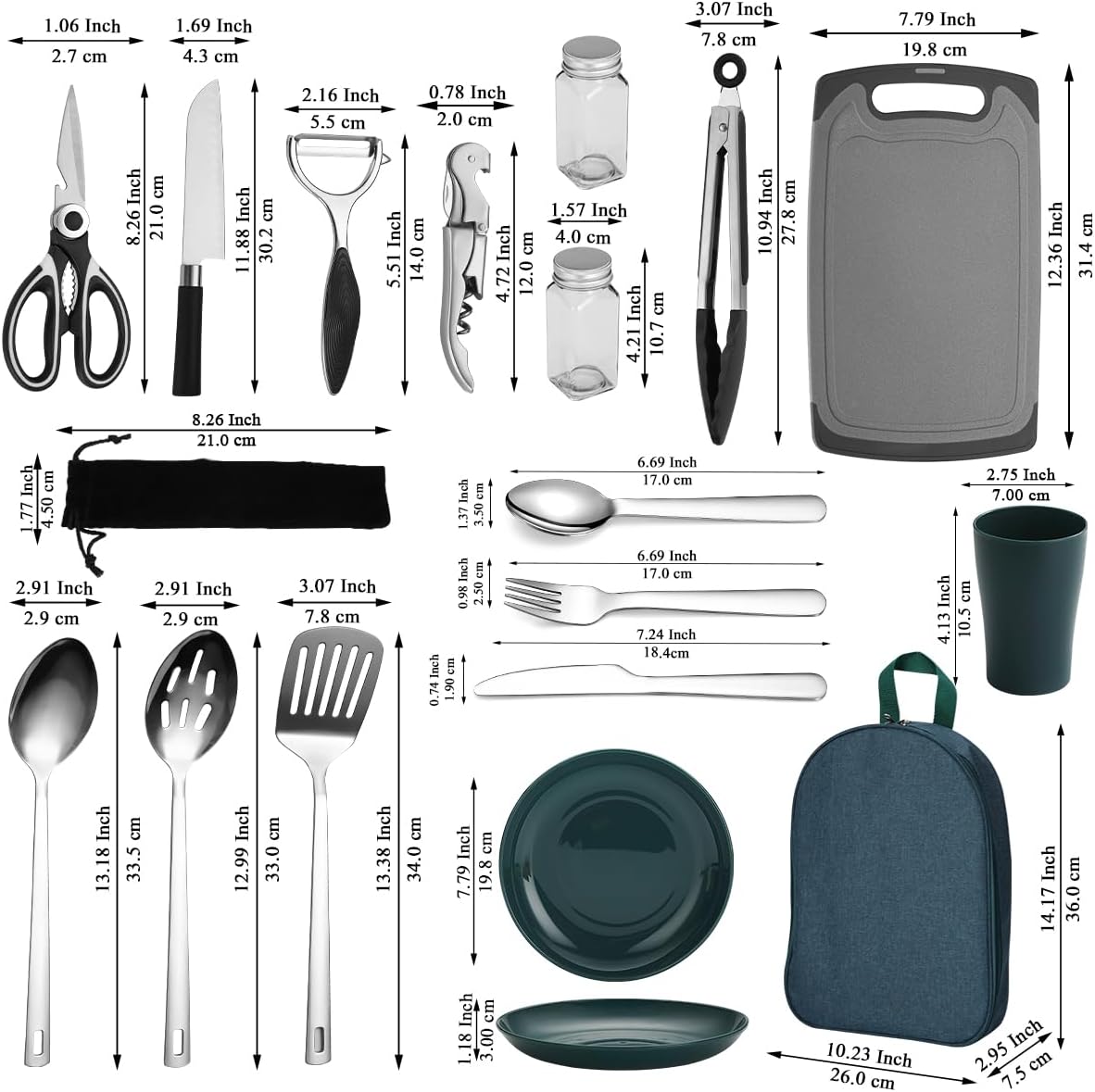 Berglander Artículos esenciales para acampar, juego de utensilios de cocina para campamento, accesorios de campamento, vienen con juegos de