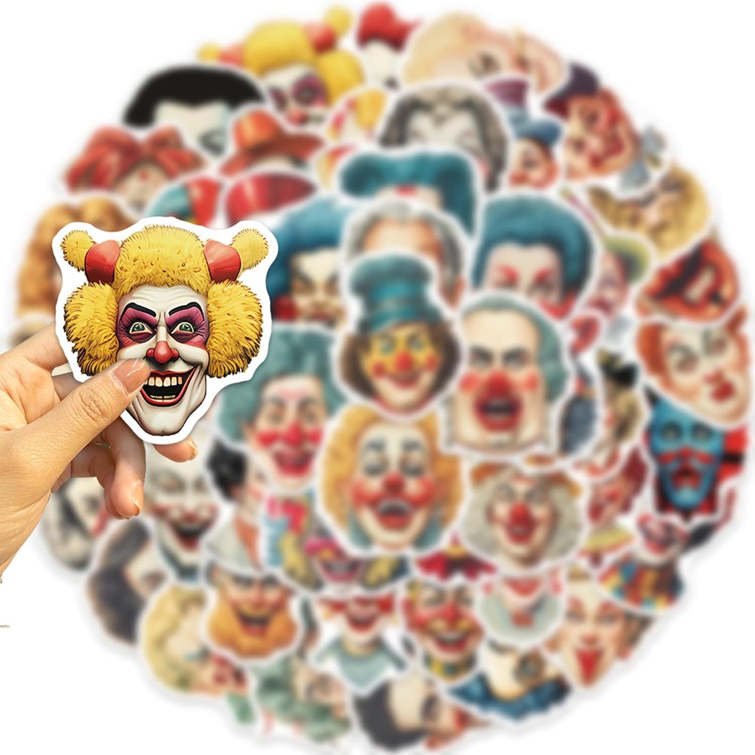 50 calcomanías divertidas de payaso de Joker de dibujos animados, calcomanías impermeables de vinilo para niños, adultos, adolescentes, para fiestas